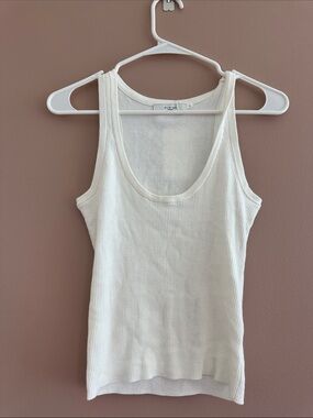 Almia Cream Ribbed Scoop Neck Tank Top